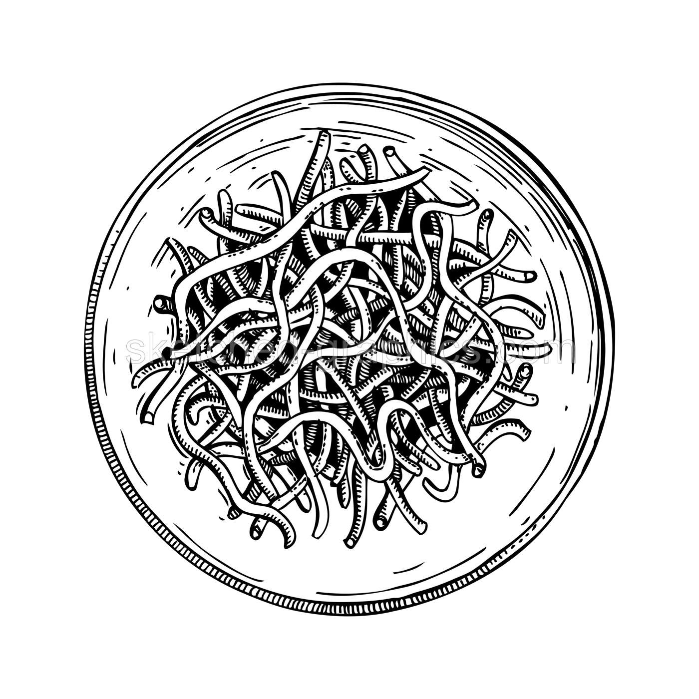 Hand drawn bowl with shio kombu. Dried thin strips of kombu with soy sauce and salt. Salted seaweed snack in sketch style. Edible algae for Japanese cuisine menu or healthy food ingredients Illustration